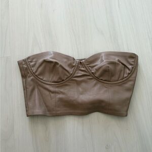 Zara Taupe Faux Leather Top